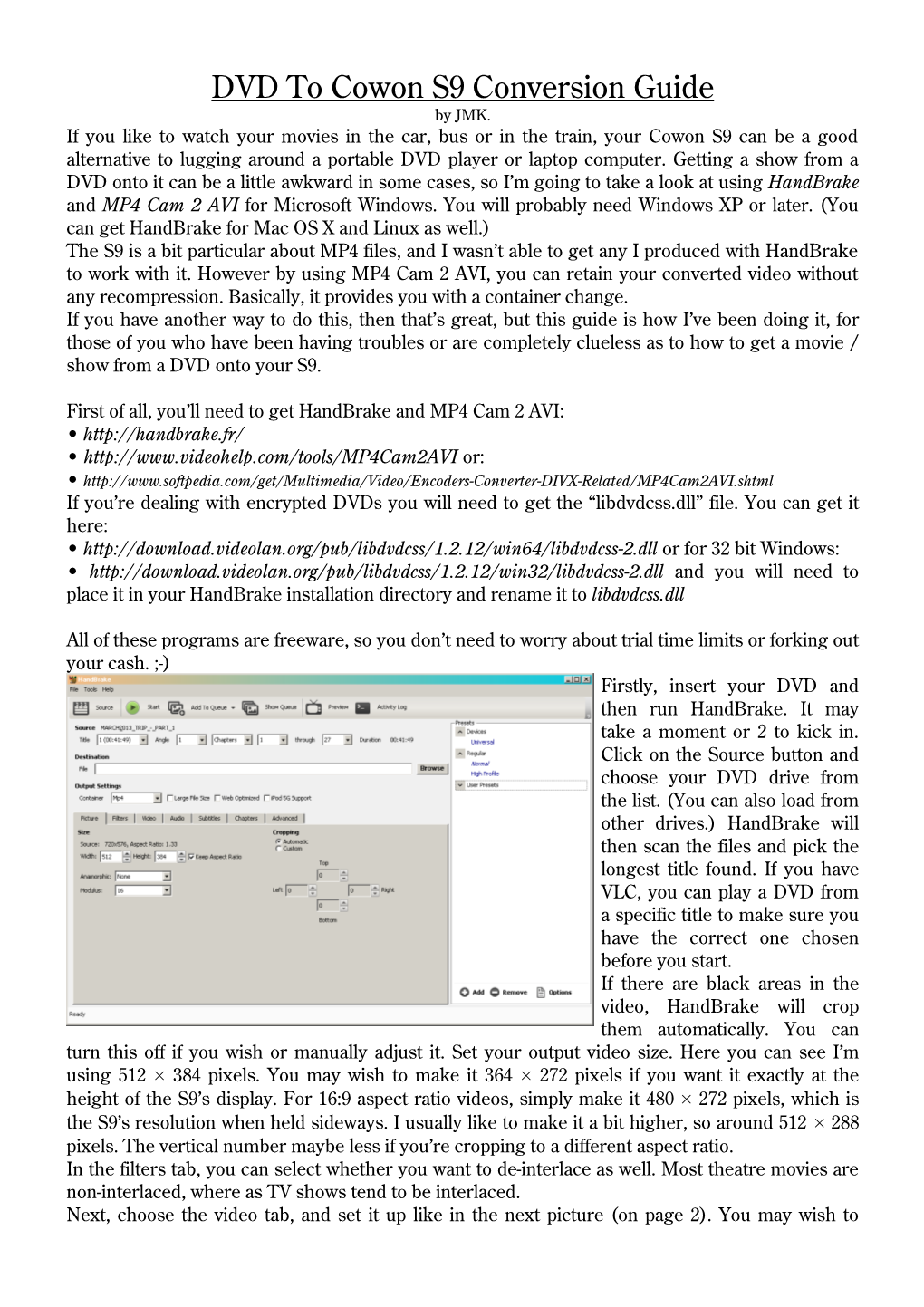 DVD to Cowon S9 Conversion Guide by JMK