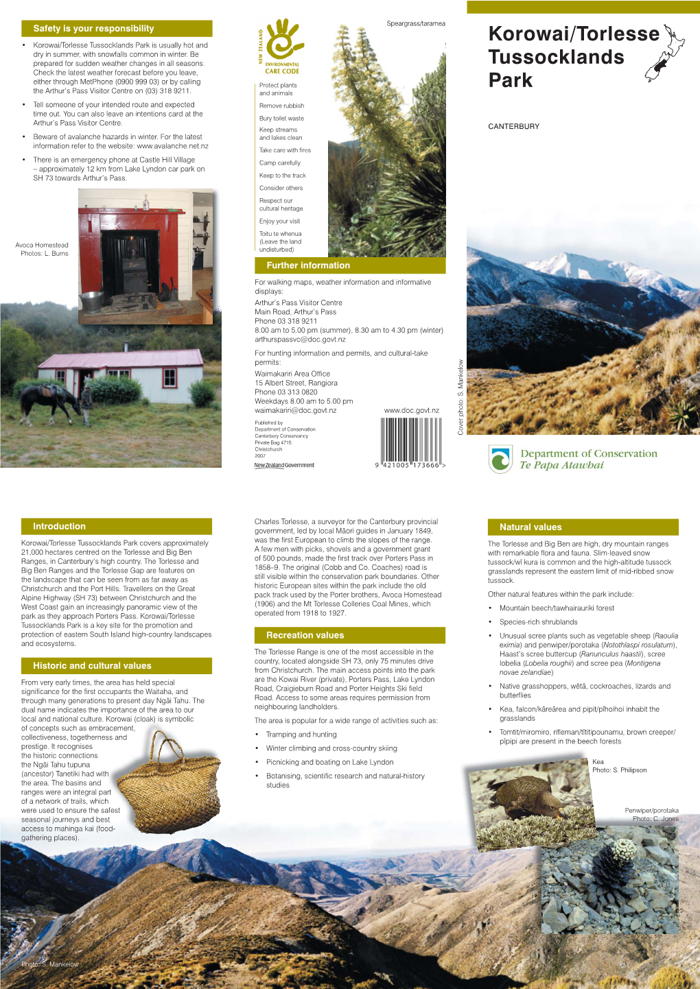 Korowai/Torlesse Tussocklands Park Brochure