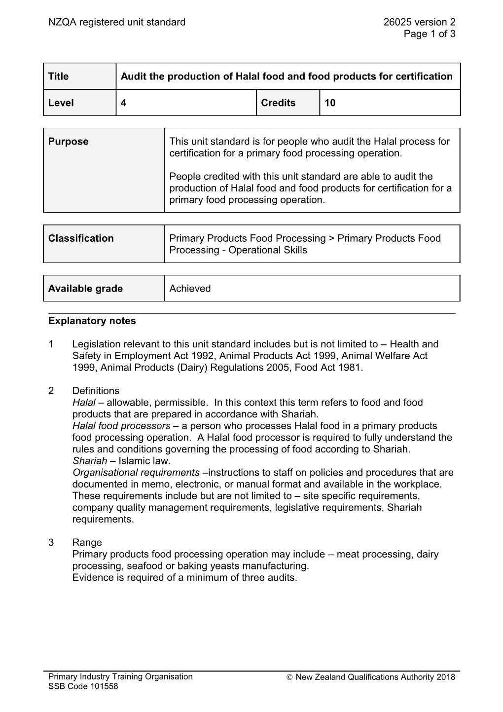 26025 Audit the Production of Halal Food and Food Products for Certification