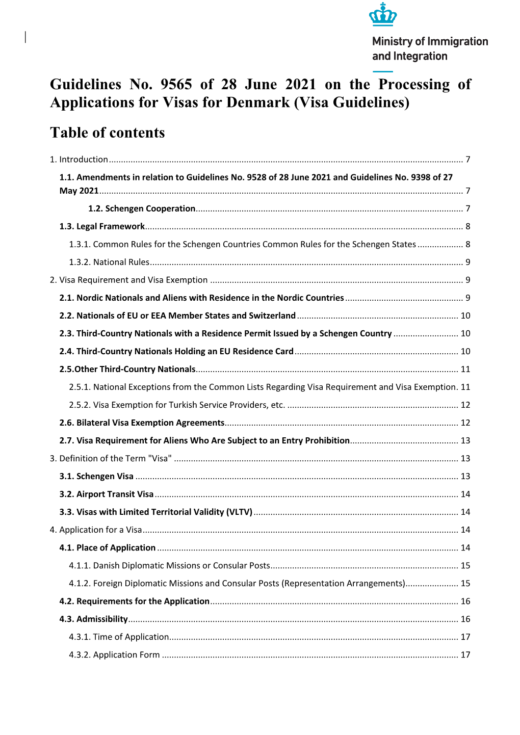 Guidelines on the Processing of Applications for Visas for Denmark