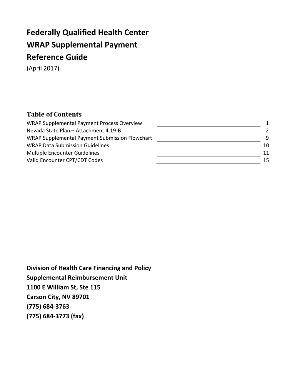 Federally Qualified Health Center WRAP Supplemental Payment Reference Guide (April 2017)