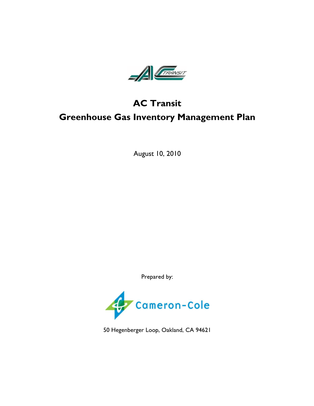 AC Transit Greenhouse Gas Inventory Management Plan