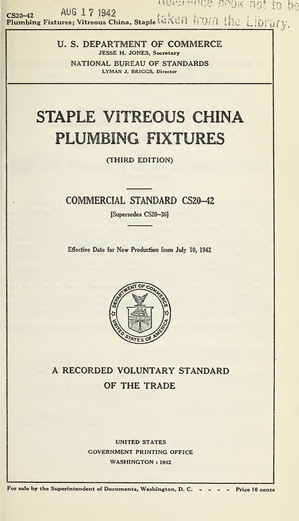 STAPLE VITREOUS CHINA PLUMBING FIXTURES (Third Edition)