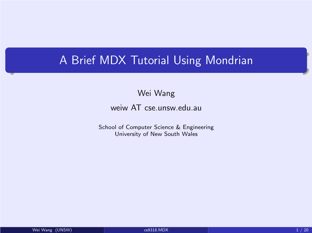 A Brief MDX Tutorial Using Mondrian