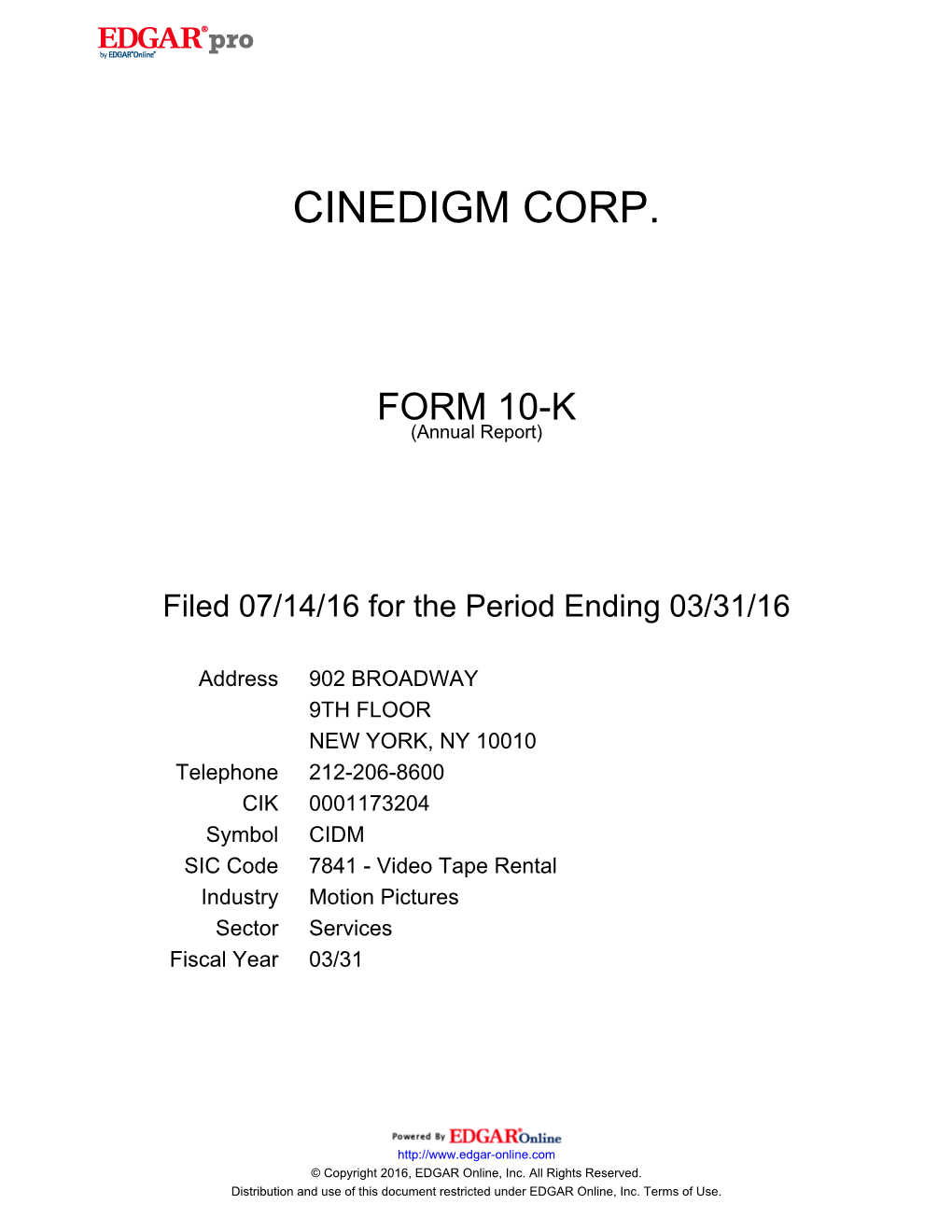 Cinedigm Corp