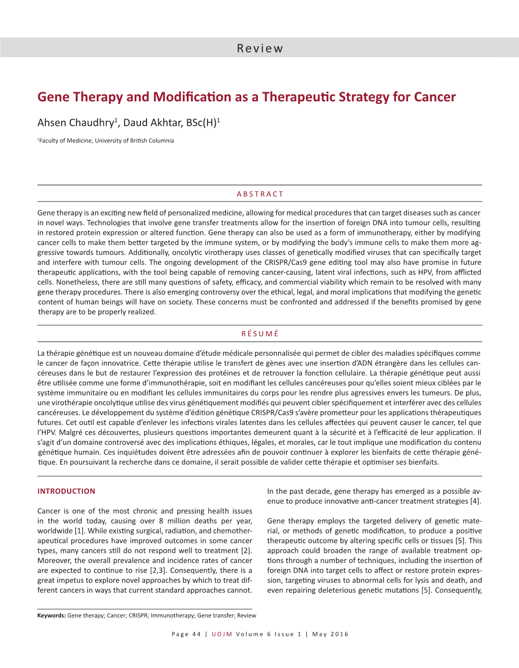 Gene Therapy and Modification As a Therapeutic Strategy for Cancer