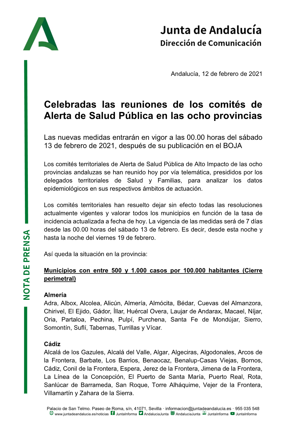 Celebradas Las Reuniones De Los Comités De Alerta De Salud Pública En Las Ocho Provincias