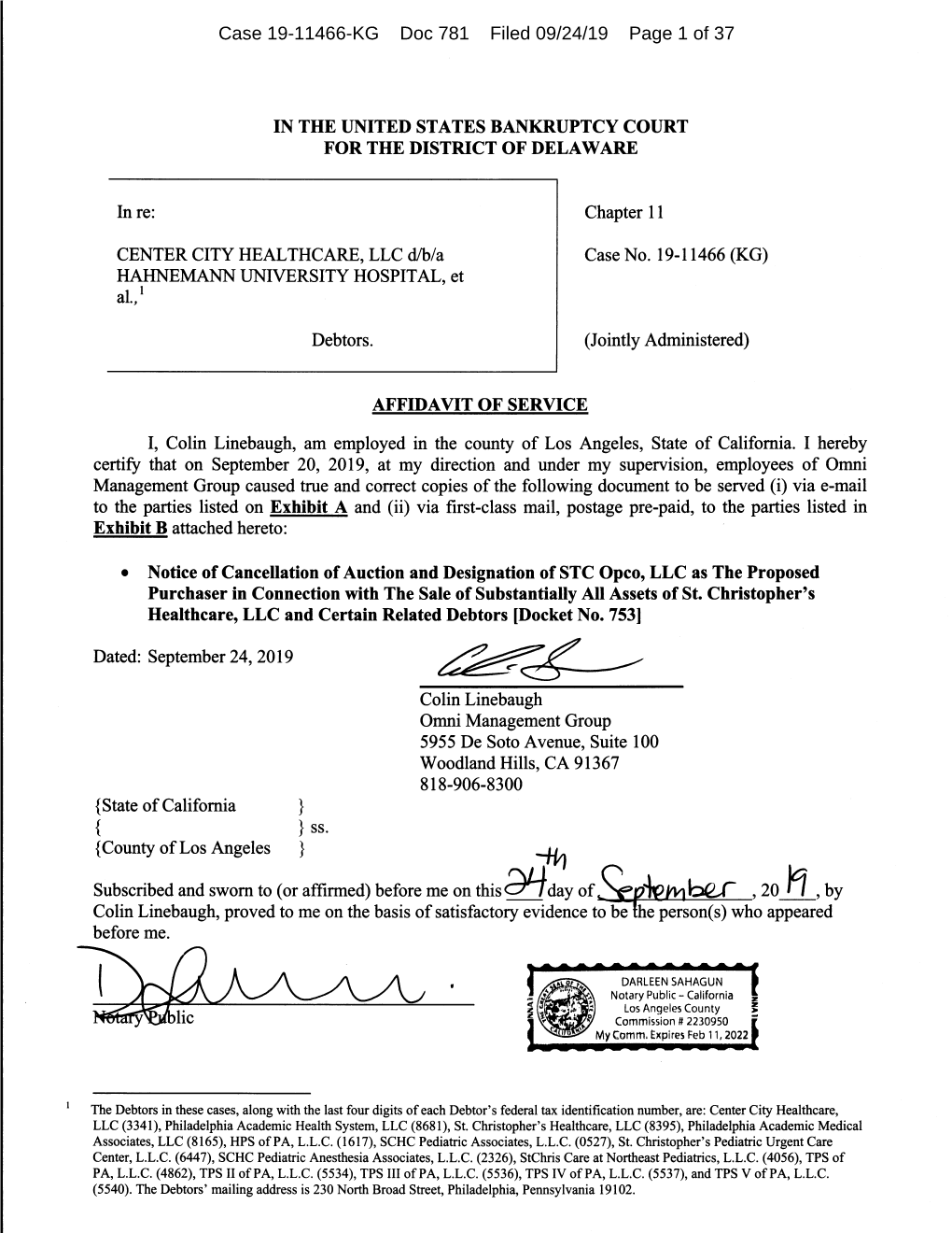 Case 19-11466-KG Doc 781 Filed 09/24/19 Page 1 of 37 Case 19-11466-KG Doc 781 Filed 09/24/19 Page 2 of 37