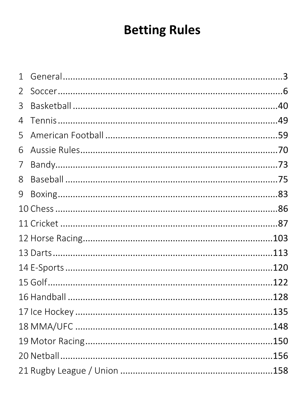 Betting Rules