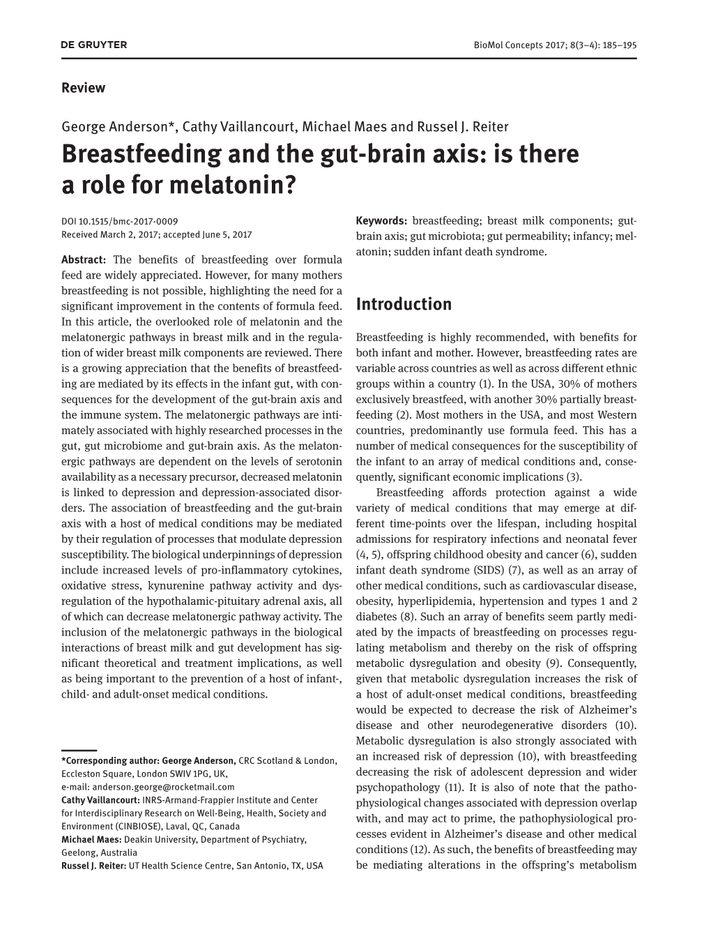 Breastfeeding and the Gut-Brain Axis: Is There a Role for Melatonin?