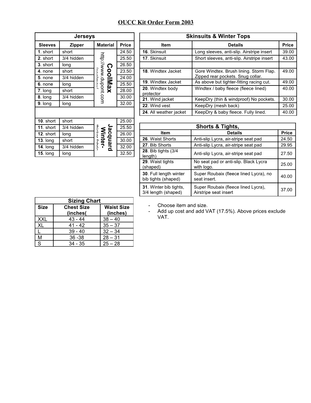 OUCC Kit Order Form 2003