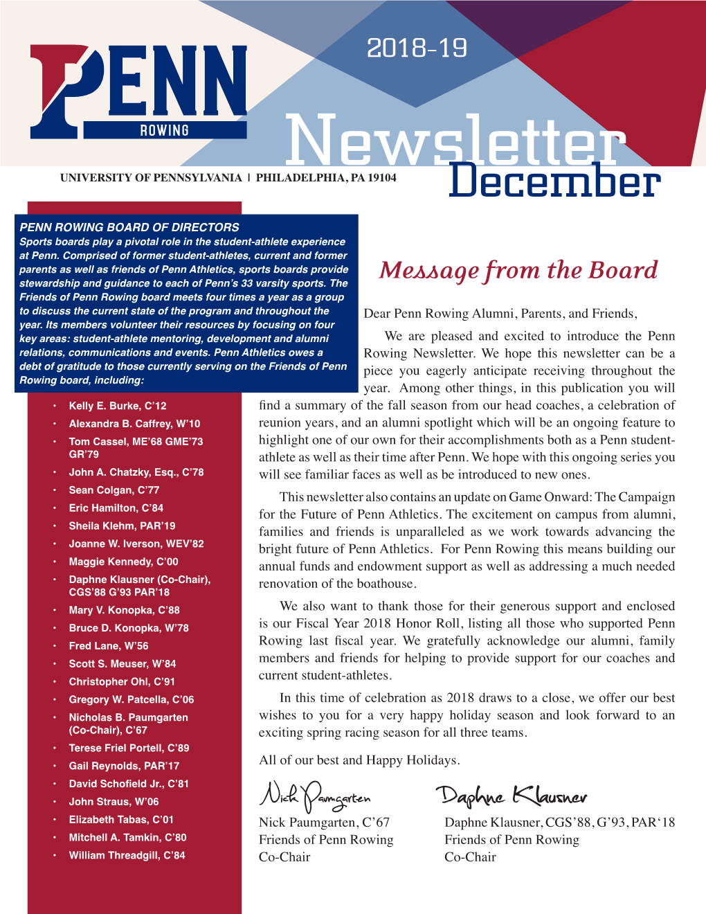 Penn Rowing Winter Newsletter