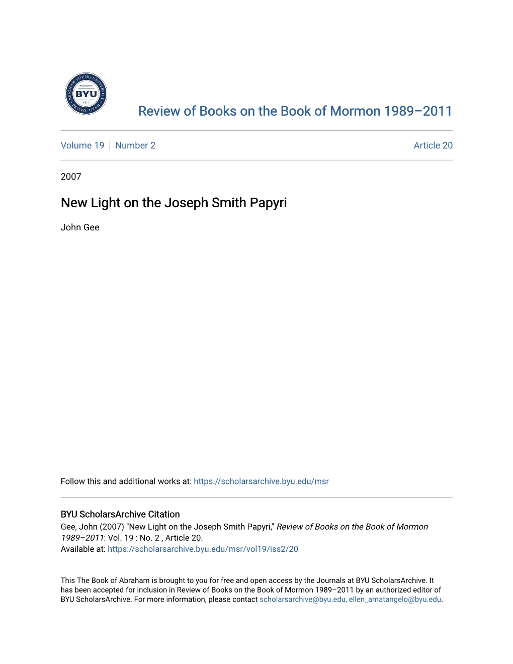 New Light on the Joseph Smith Papyri