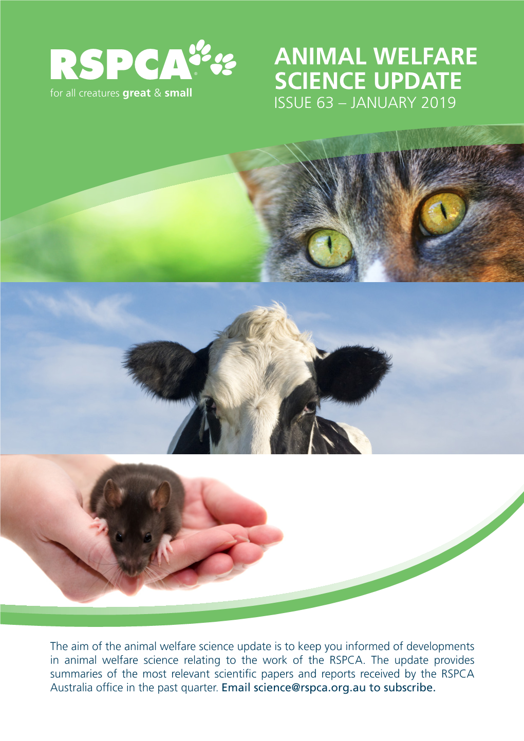 Animal Welfare Science Update Issue 63 – January 2019