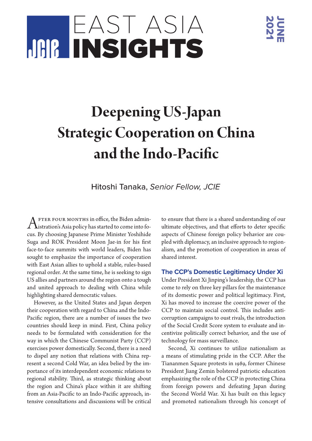 Deepening US-Japan Strategic Cooperation on China and the Indo-Pacific