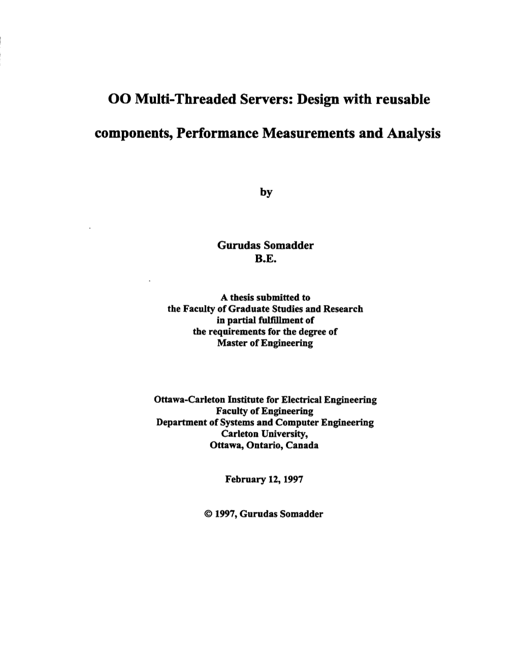 00 Multi-Threaded Servers: Design with Reusable Components, Performance Measurements and Analysis