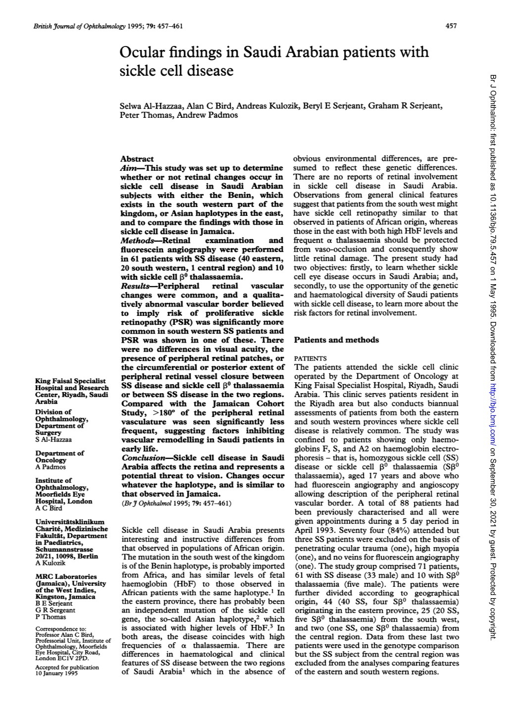 Ocular Findings in Saudi Arabian Patients with Sickle Cell Disease