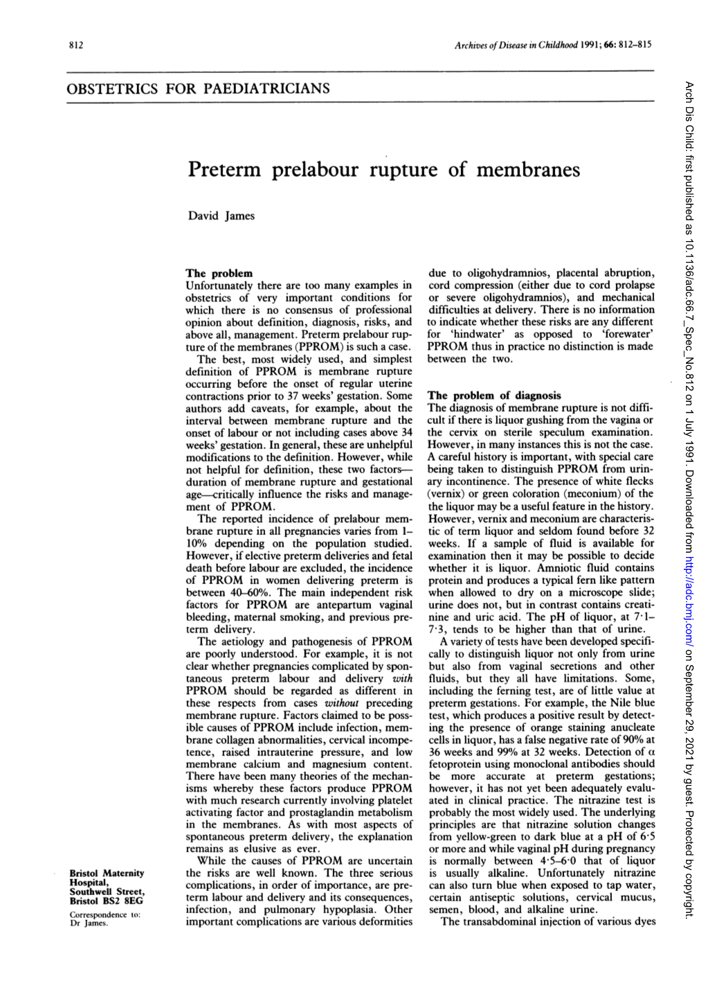 Preterm Prelabour Rupture of Membranes