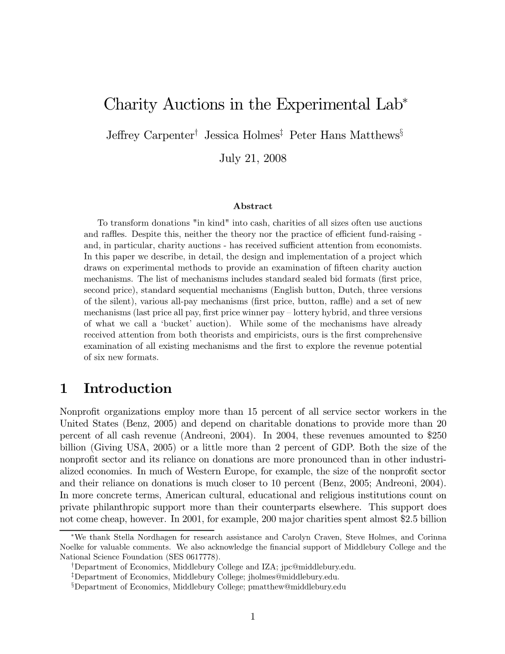 Charity Auctions in the Experimental Labo