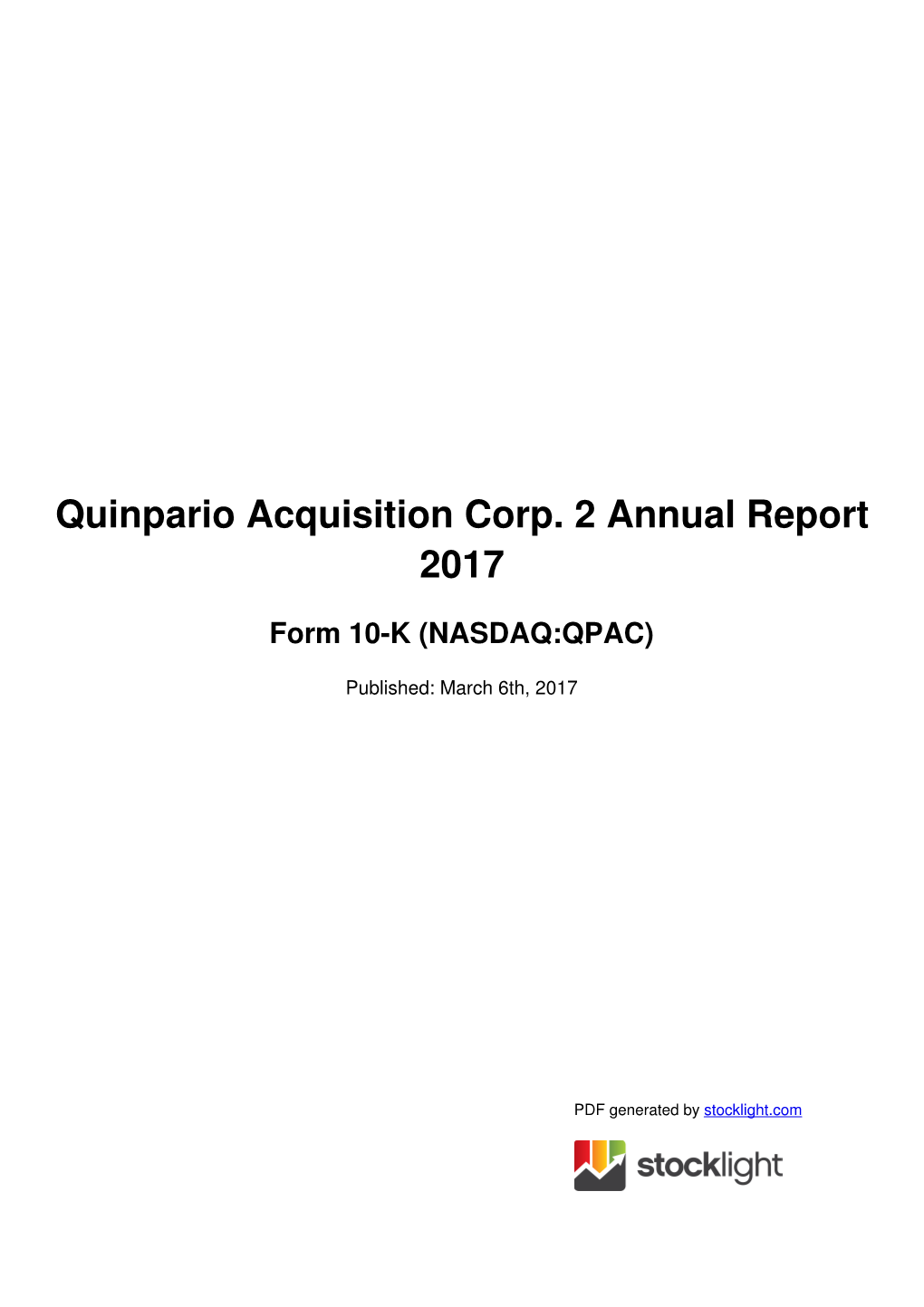 Quinpario Acquisition Corp. 2 Annual Report 2017