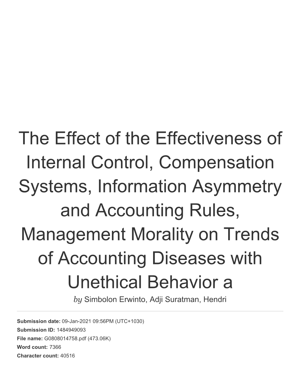 The Effect of the Effectiveness of Internal Control, Compensation