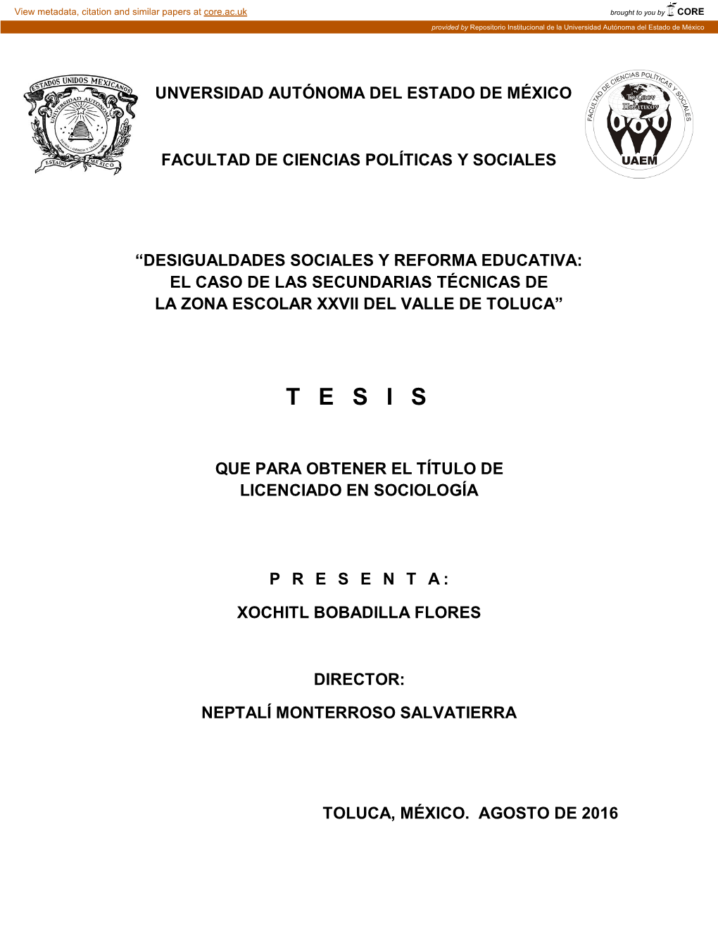 “Desigualdades Sociales Y Reforma Educativa: El Caso De Las Secundarias Técnicas De La Zona Escolar Xxvii Del Valle De Toluca”