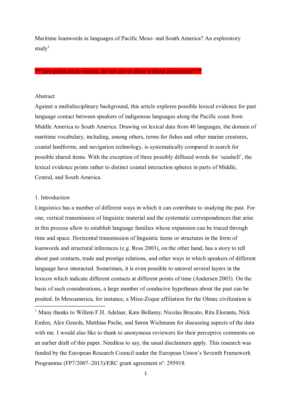 Maritime Loanwords in Languages of Pacific Meso- and South America? an Exploratory Study1