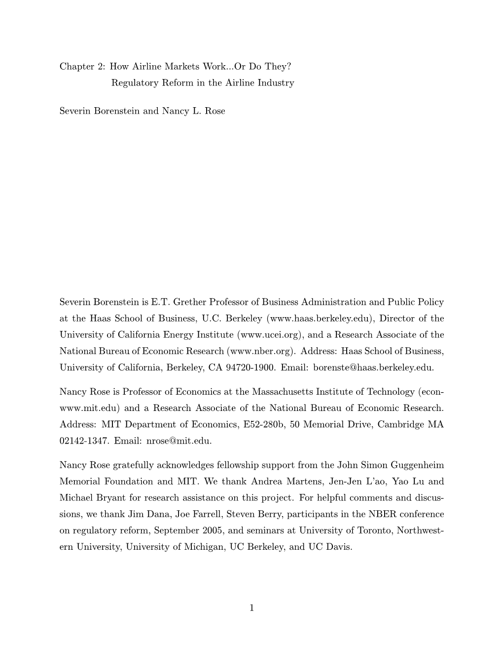 Chapter 2: How Airline Markets Work...Or Do They? Regulatory Reform in the Airline Industry