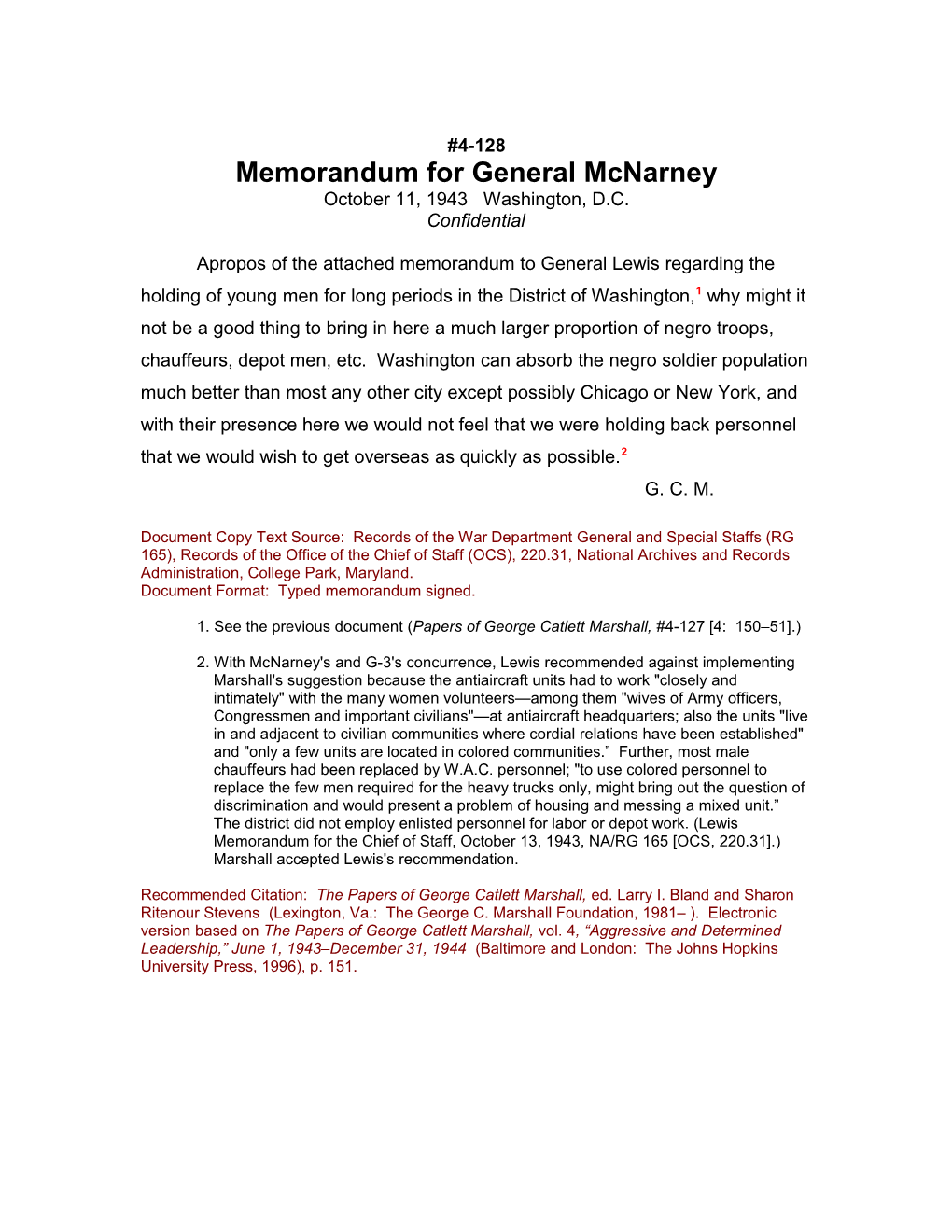 Memorandum for General Mcnarney