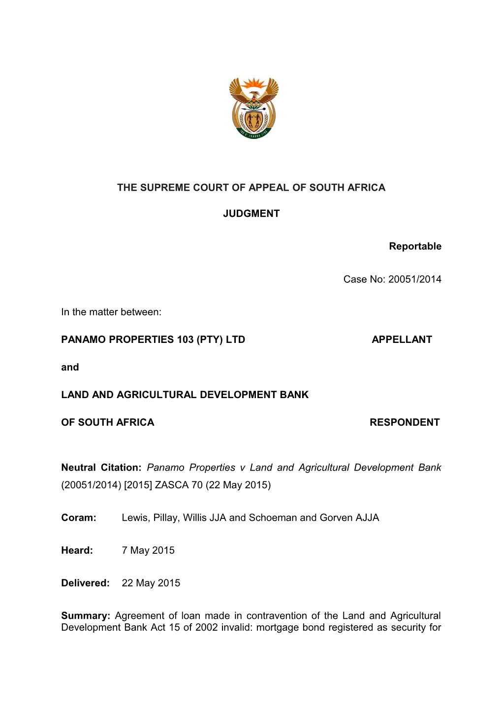 The Supreme Court of Appeal of South Africa s28