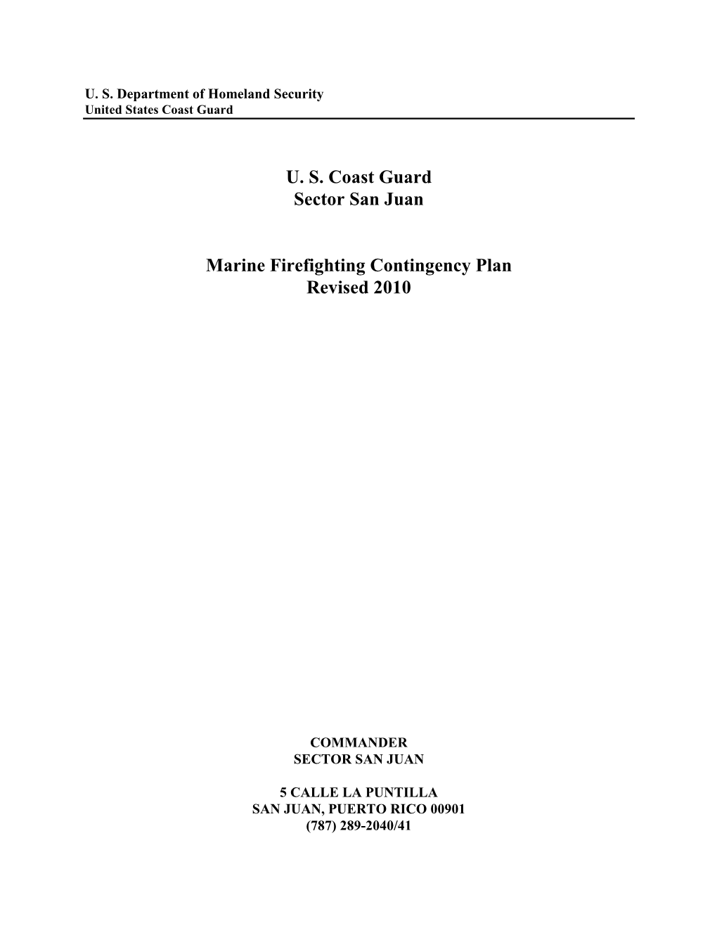 US Coast Guard Sector San Juan Marine Firefighting Contingency