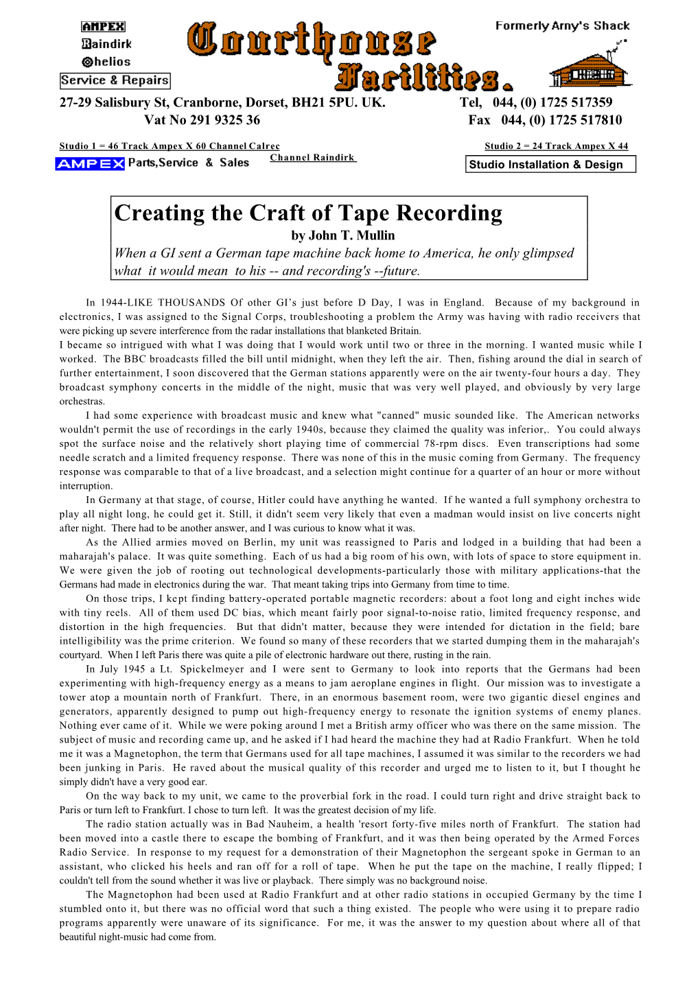 Creating the Craft of Tape Recording by John T