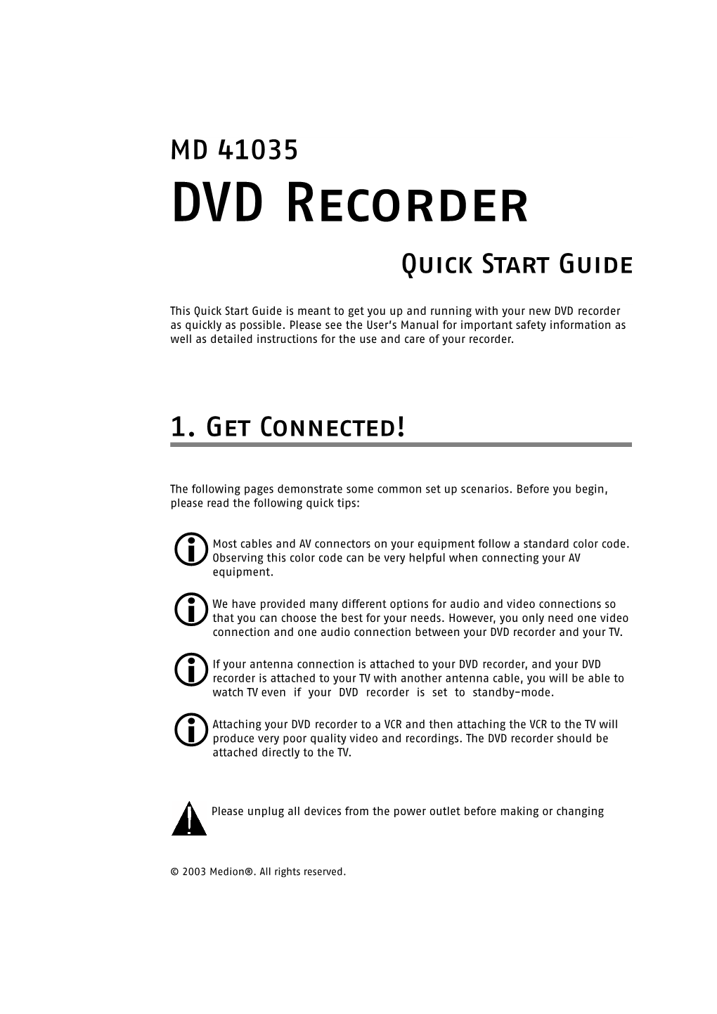 DVD Recorder Quick Start Guide