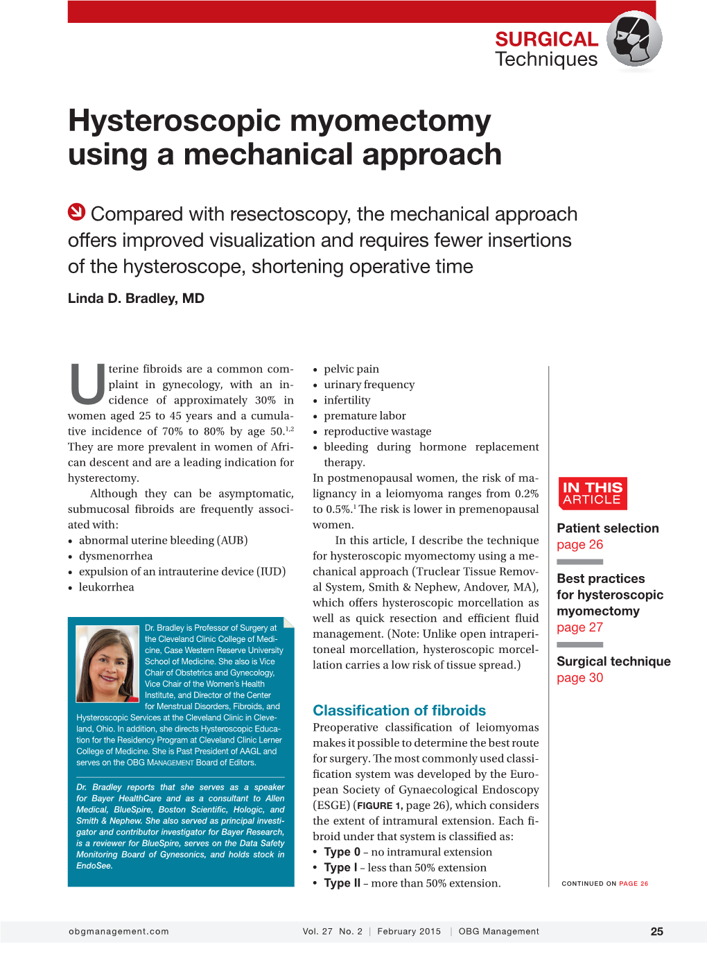 Hysteroscopic Myomectomy Using a Mechanical Approach