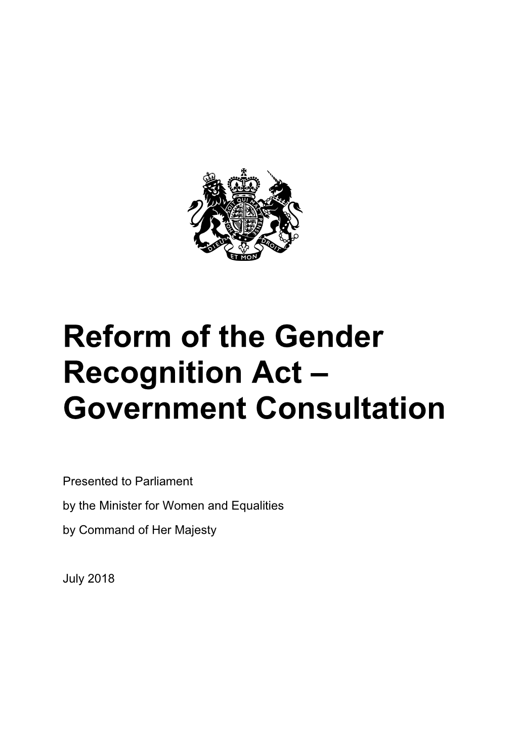 Reform of the Gender Recognition Act – Government Consultation
