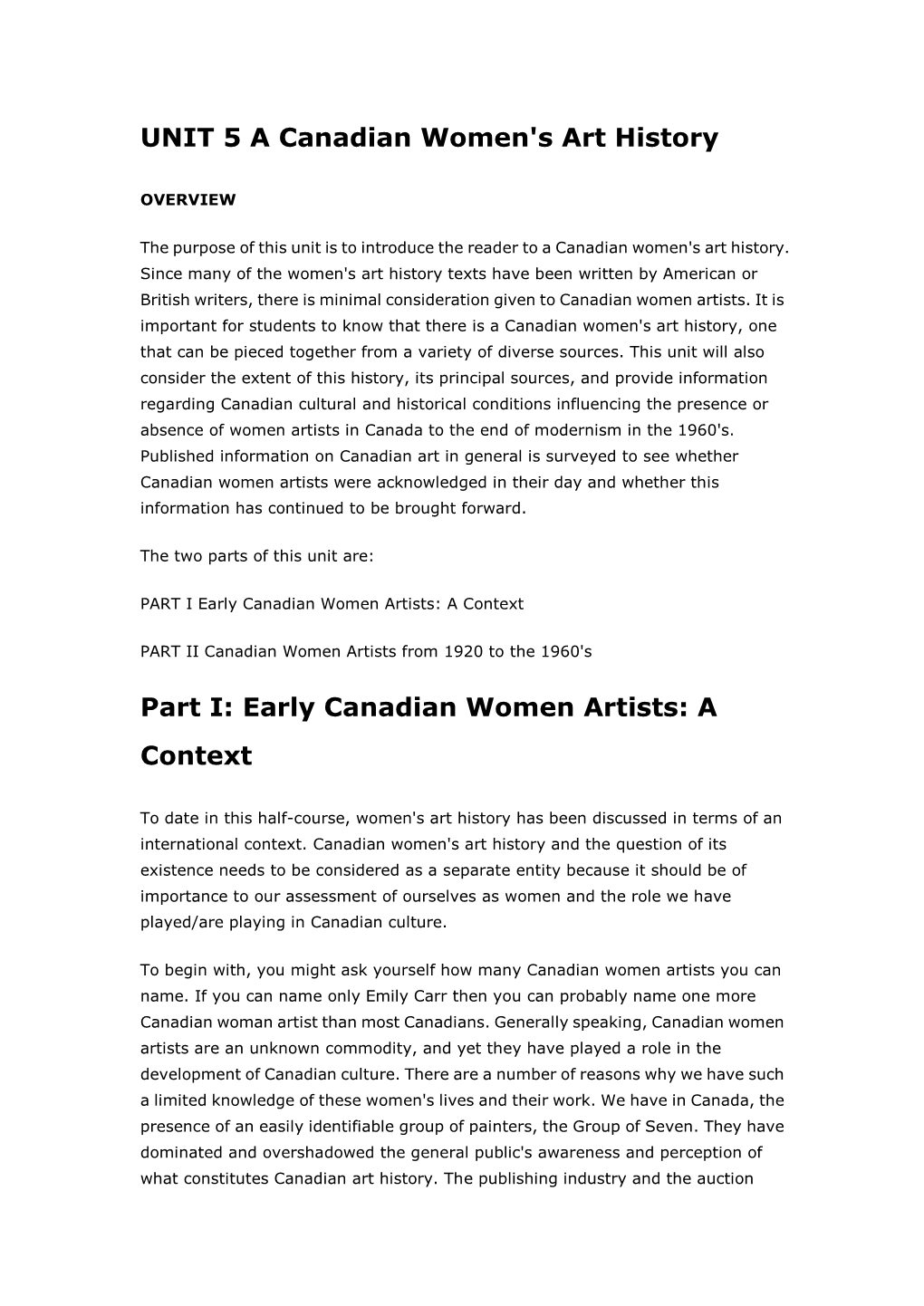 Early Canadian Women Artists: a Context