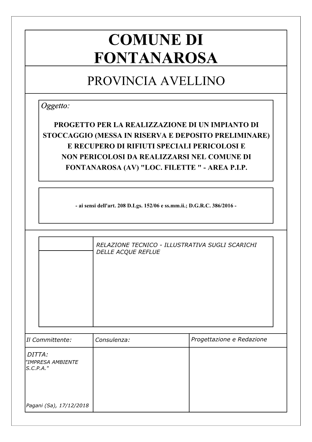 Comune Di Fontanarosa Provincia Avellino