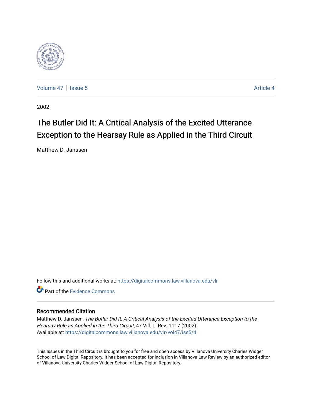 A Critical Analysis of the Excited Utterance Exception to the Hearsay Rule As Applied in the Third Circuit