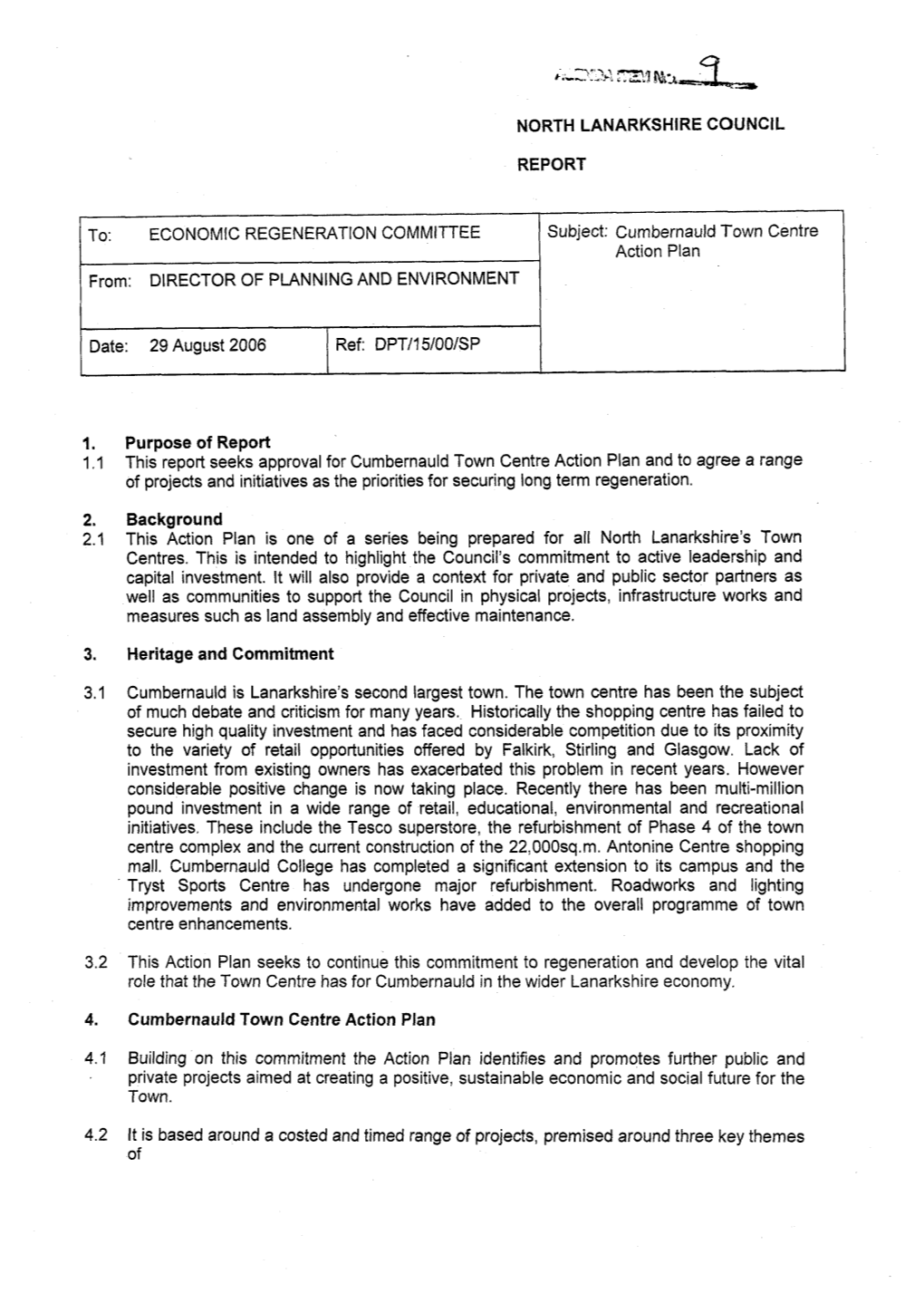 Cumbernauld Town Centre Action Plan From: DIRECTOR of PLANNING and ENVIRONMENT