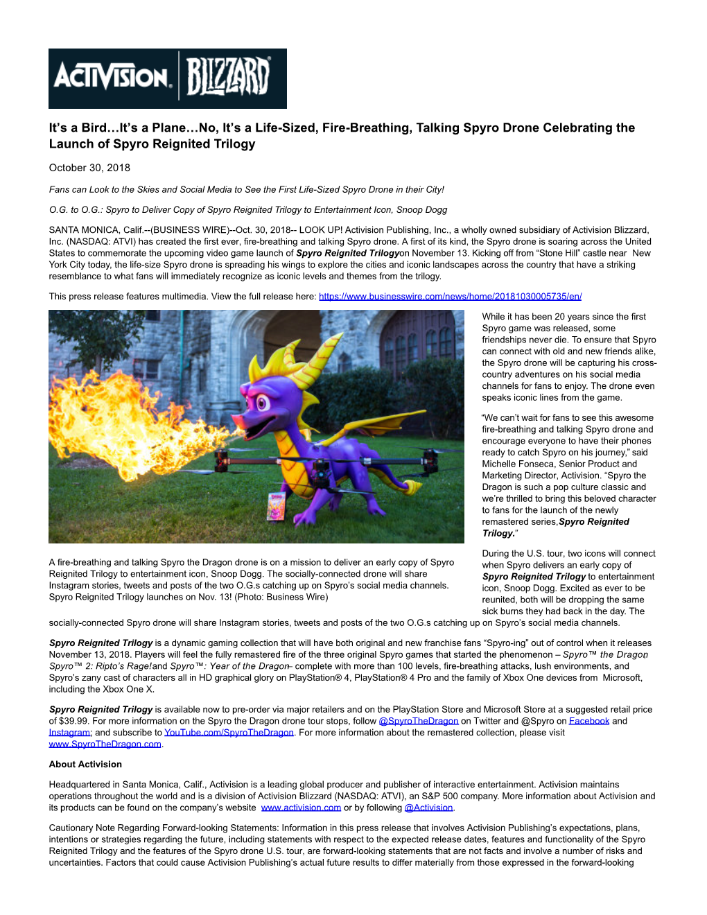 No, It's a Life-Sized, Fire-Breathing, Talking Spyro Drone Celebrating