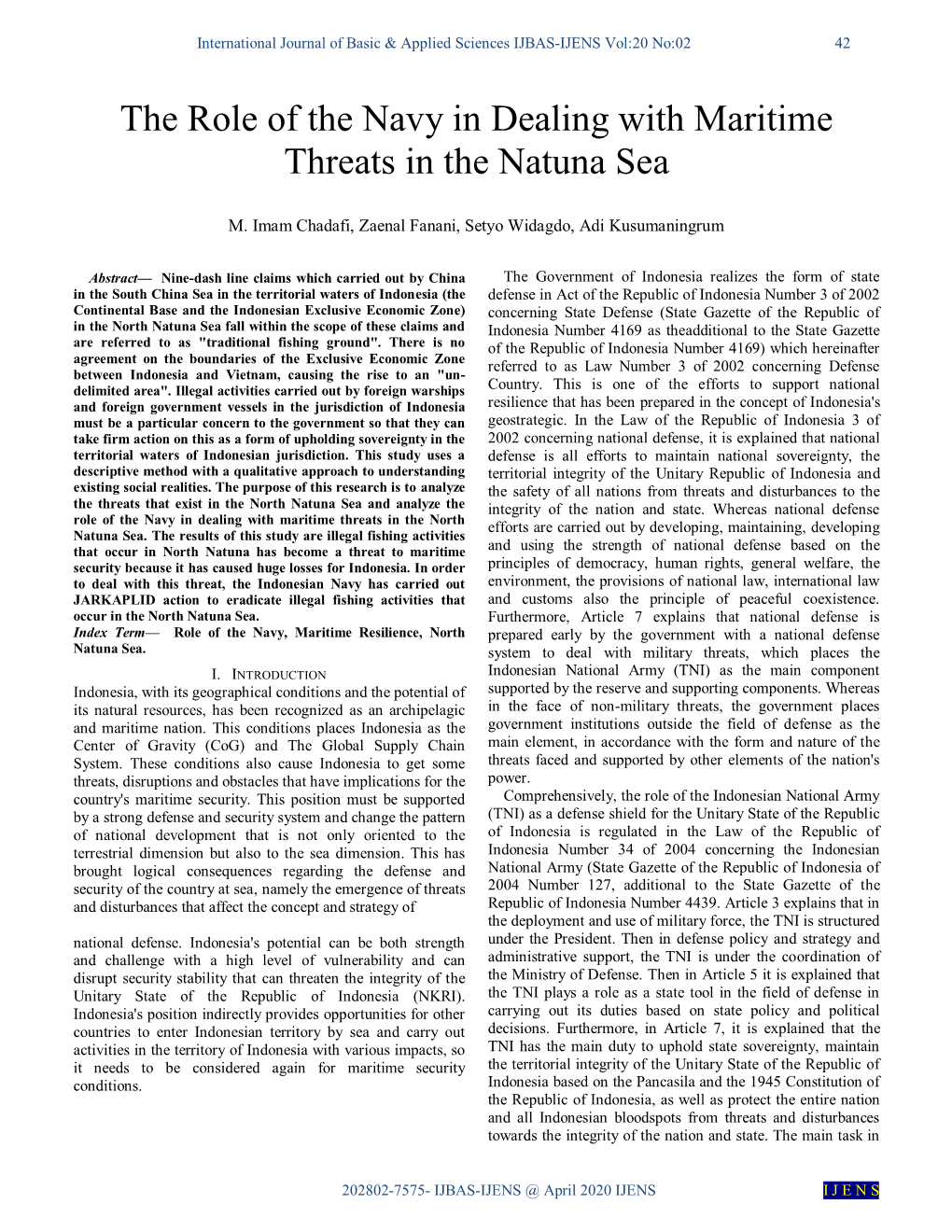 The Role of the Navy in Dealing with Maritime Threats in the Natuna Sea