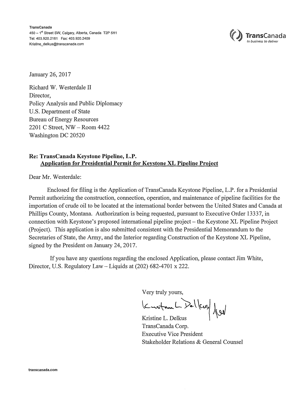 Application for Presidential Permit for Keystone XL Pipeline Project