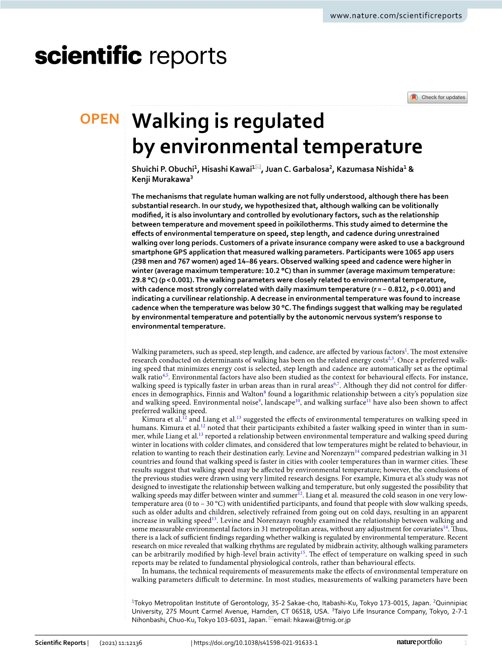 Walking Is Regulated by Environmental Temperature Shuichi P
