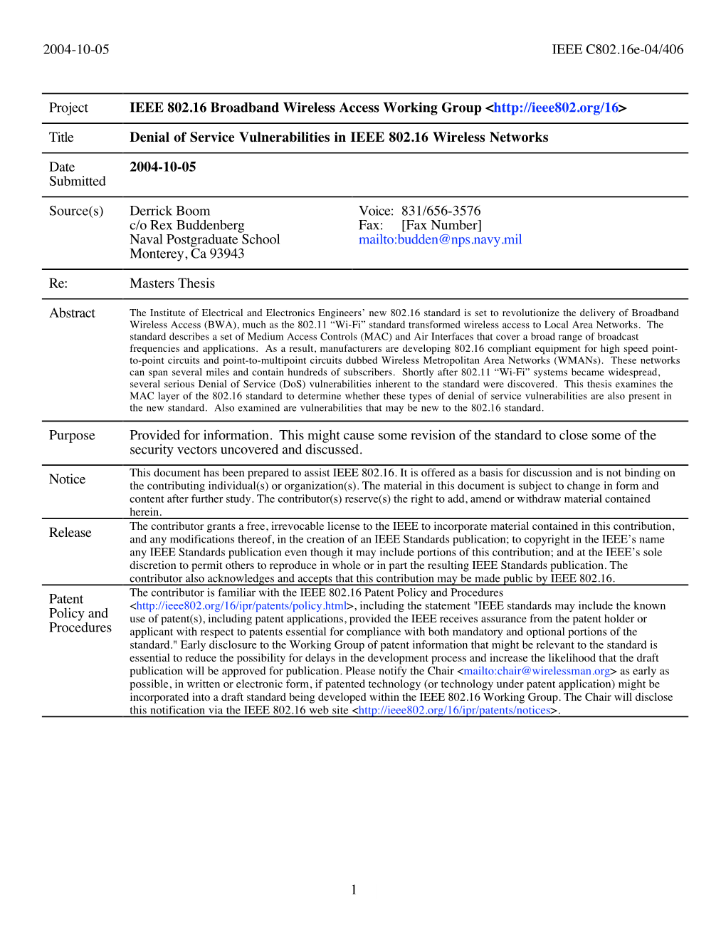 Denial of Service Vulnerabilities in IEEE 802.16 Wireless Networks