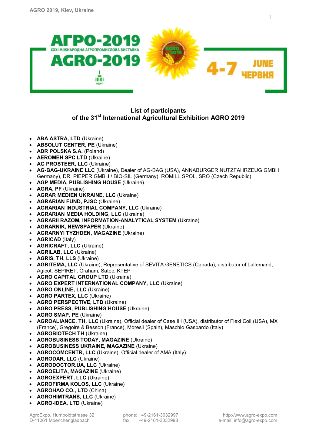 Download List of Participants of AGRO 2019