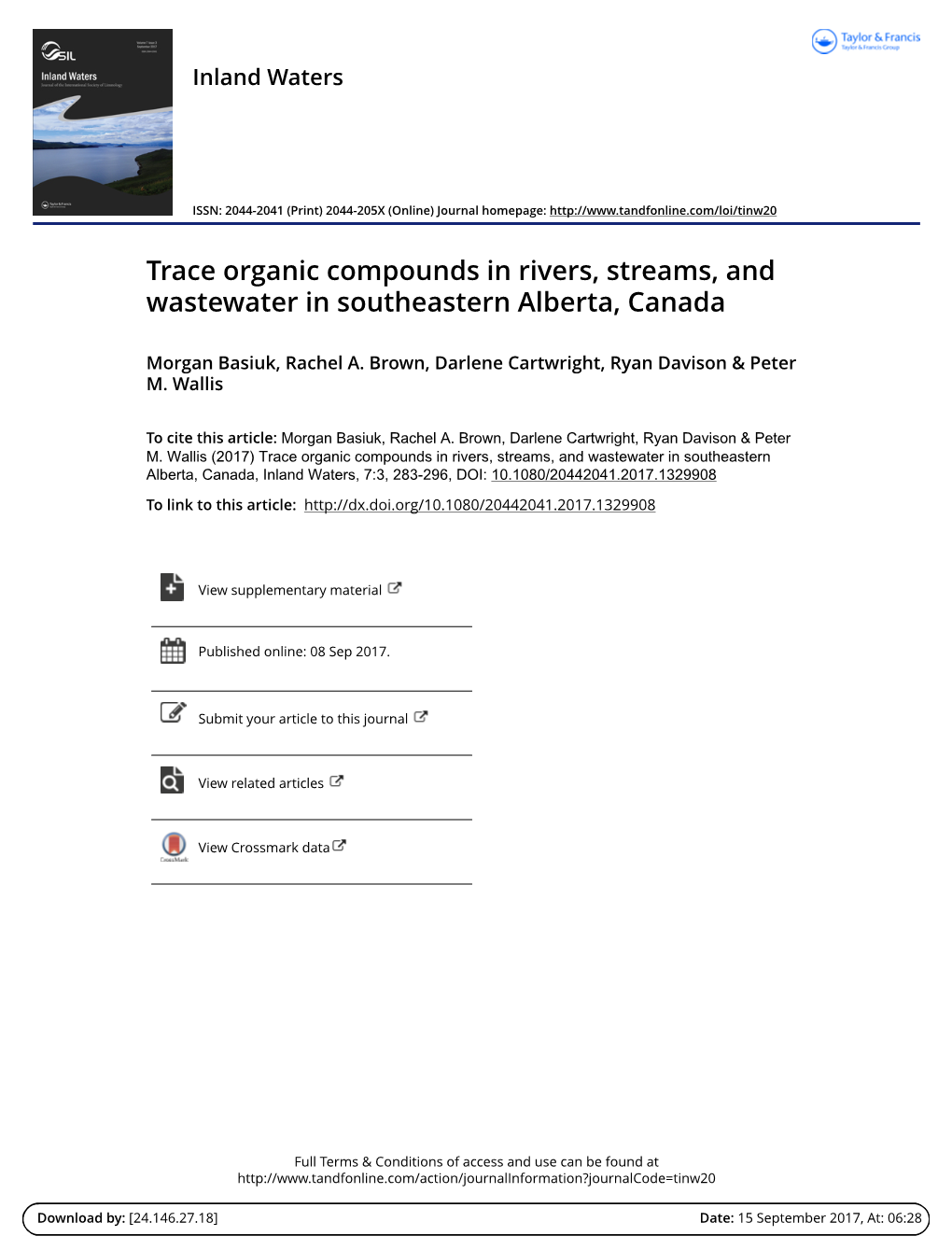 Trace Organic Compounds in Rivers, Streams, and Wastewater in Southeastern Alberta, Canada