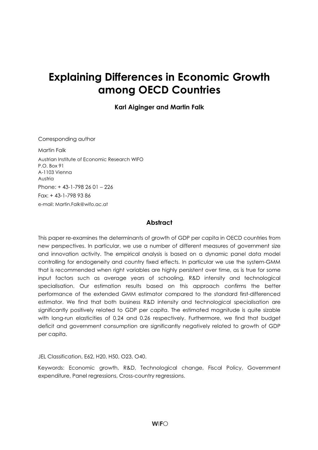Explaining Differences in Economic Growth Among OECD Countries
