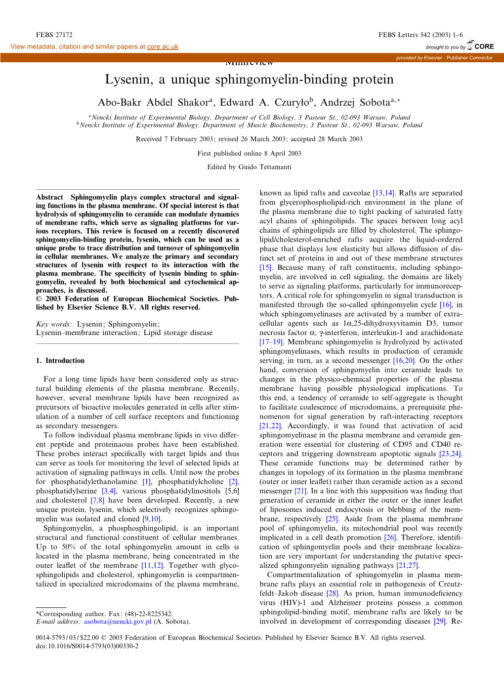 Lysenin, a Unique Sphingomyelin-Binding Protein