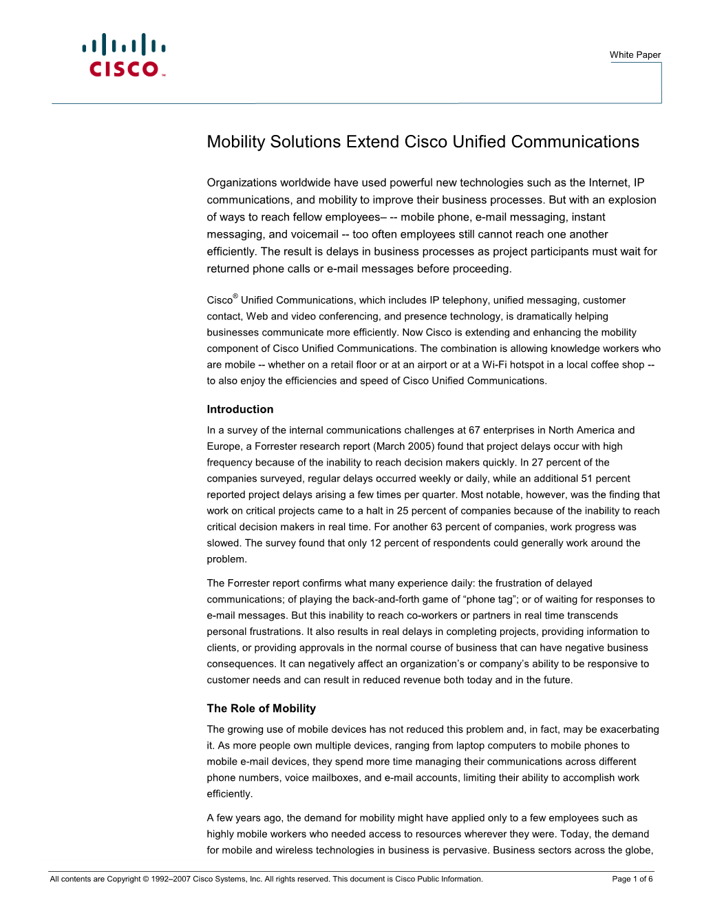 Mobility Solutions Extend Cisco Unified Communications