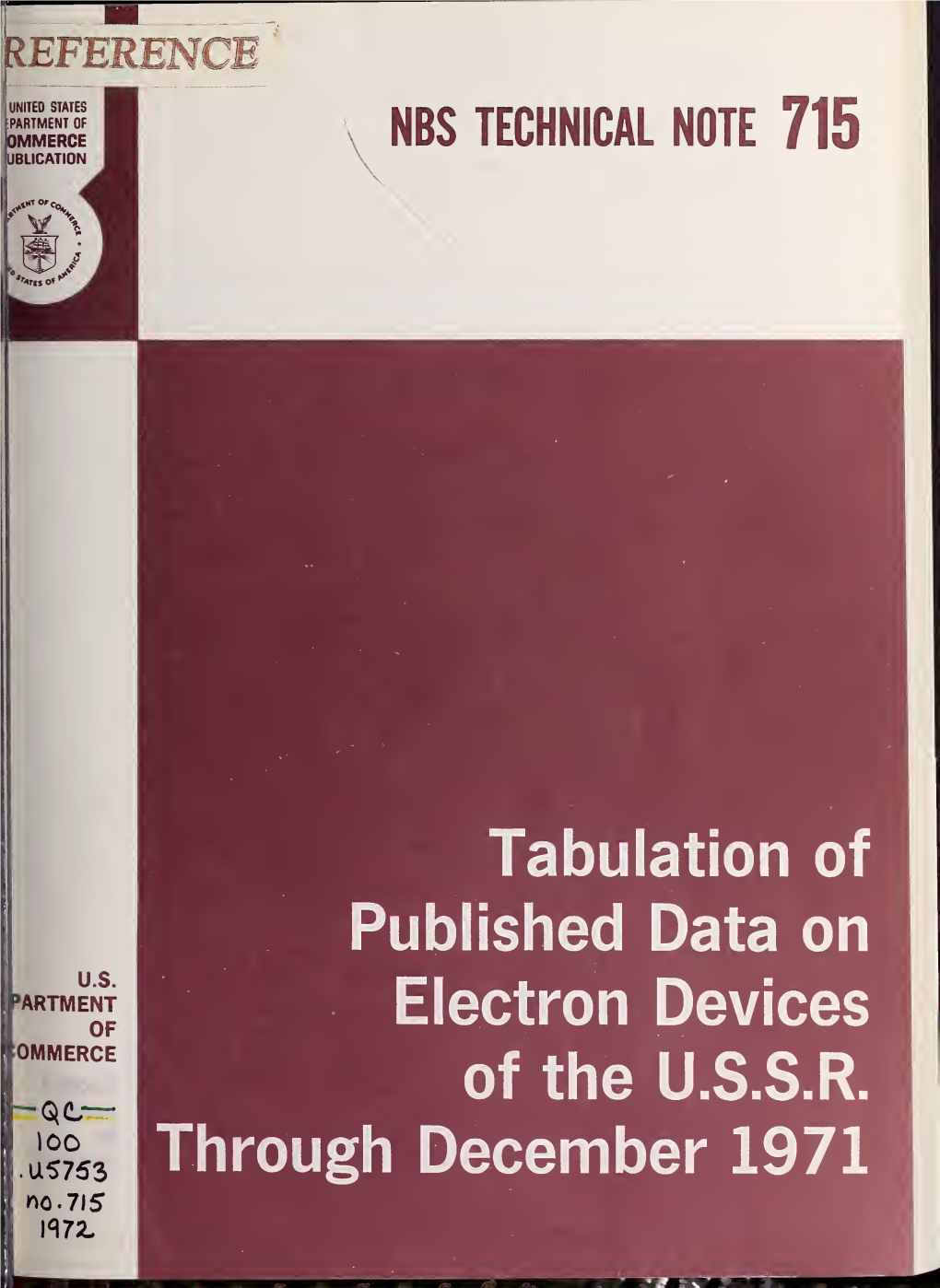 Tabulation of Published Data on Electron Devices of the U.S.S.R. Through December 1971